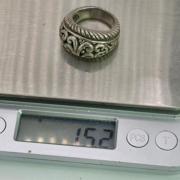 Vintage Sterling Silver 925 Ornate Engraved Dome Band Ring Size 8 - Picture 9 of 9